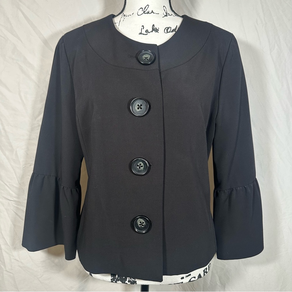 APT 9 Bell Sleeve Blazer Women's Size 14 XL Black 3/4 Sleeves Button Up